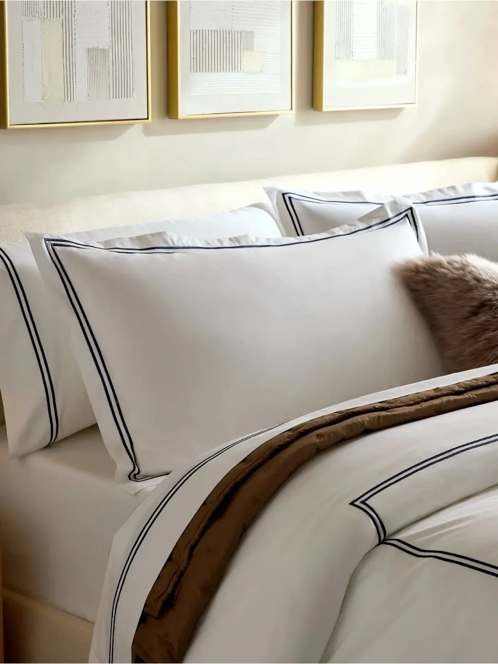 Organic Crisp Percale White Embellished Duvet Cover - Retail $110